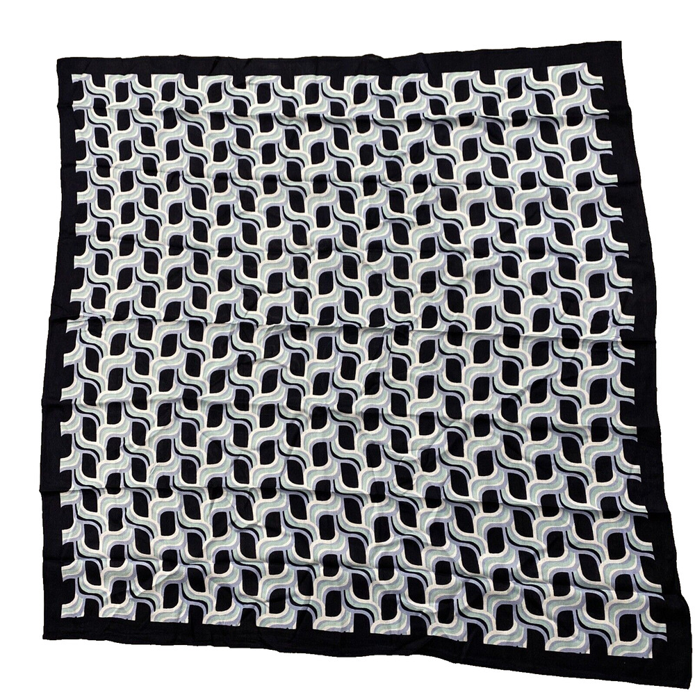 Large Square Scarf Soft Rayon Blend Black Blue White Mint Green Geometric 35"
